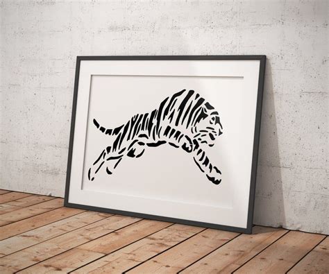 Animal Artworkblack And White Tiger Printtiger Arttiger Etsy Tiger