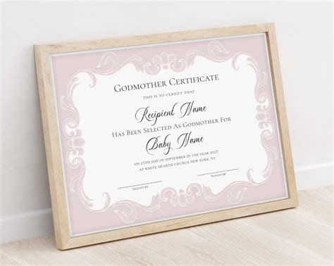 Editable Godmother Certificate Template Printable Baptism Etsy In