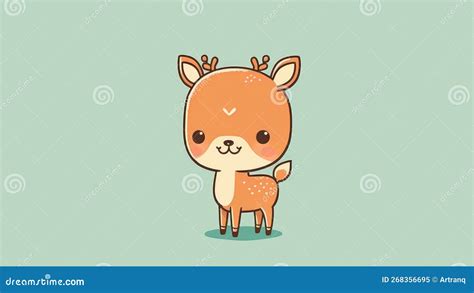 Kawaii Image Of A Chibi Deer Cartoon Happy Baby Drawn Animals Stock