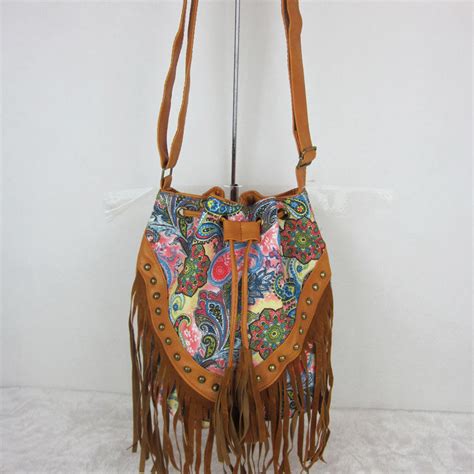 Drawstring Bucket Bag Faux Fringe Tassel Shoulder Bag Boho Style
