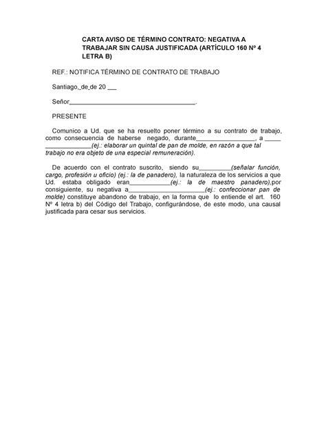 Formato Carta De Despido Por Abandono De Trabajo Chile Compartir Carta
