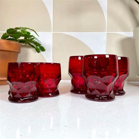 Ruby Red Glass Viking Georgian Honeycomb Set Tumbler Whiskey Etsy