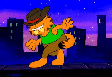 An Animated Cat With A Hat And Green T Shirt Is Dancing In The Night