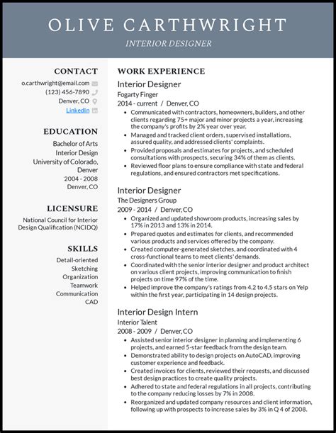 Interior Design Resume Example 