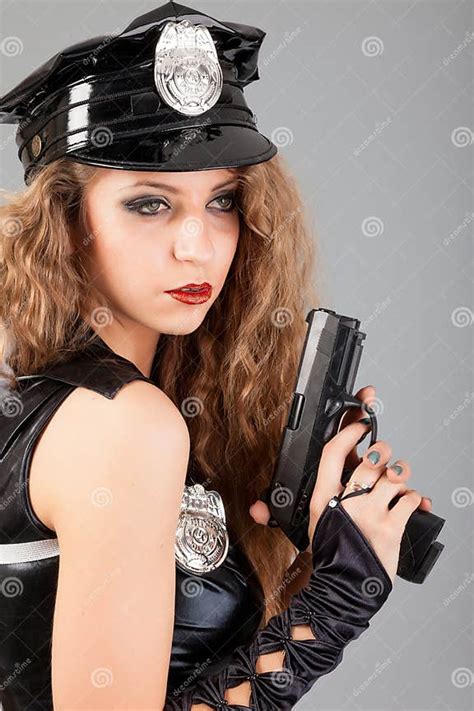 Beautiful Police Girl With Handgun Stock Photo Image Of Hold
