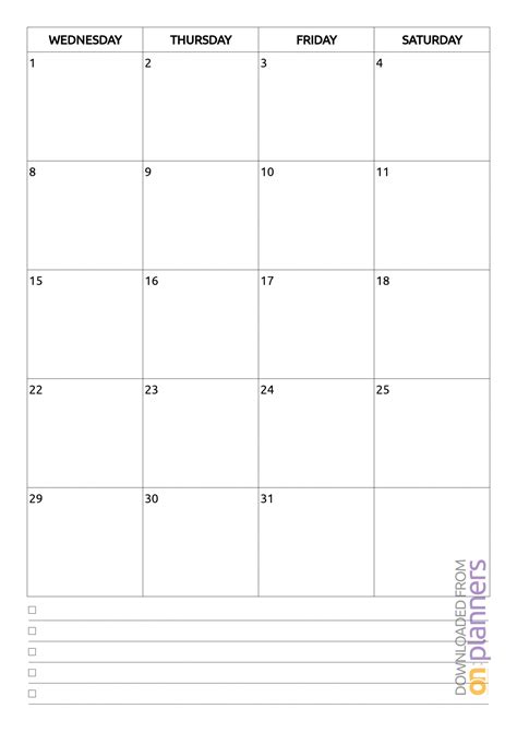 Printable Calendar No Month Blank Calendar Mon Through Fri With No