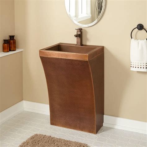 Curved Hammered Copper Pedestal Sink Copper Bathroom Accessories