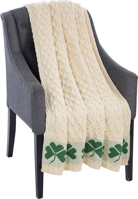 Throws Home 147 X 102 Cm Irish Blanket Shamrock 100 Merino Wool Aran