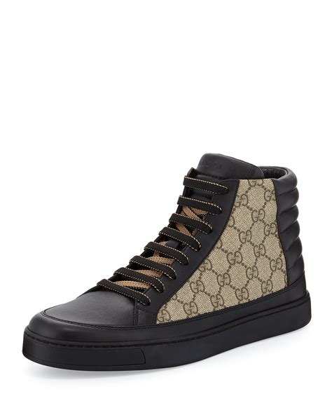 Gucci Mens Common Leather High Top Sneakers Blackbeige