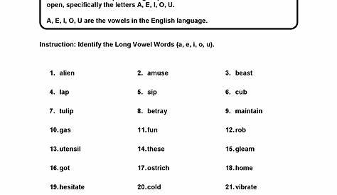 long vowels worksheet