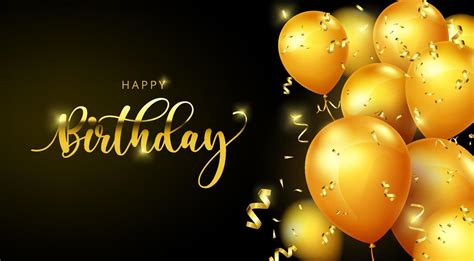 Birthday Balloons Vector Banner Template Happy Birthday Greeting Text With Elegant Gold