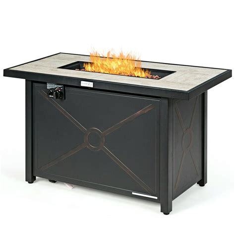 Gymax 42 Rectangular Propane Gas Fire Pit 60 000 Btu Heater Outdoor Table W Cover Walmart