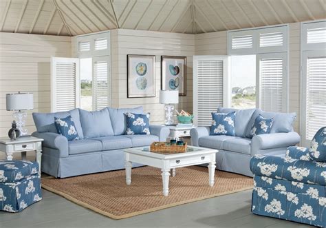 Vero Beach Blue 7pc Classic Living Room Living Room Sets Blue