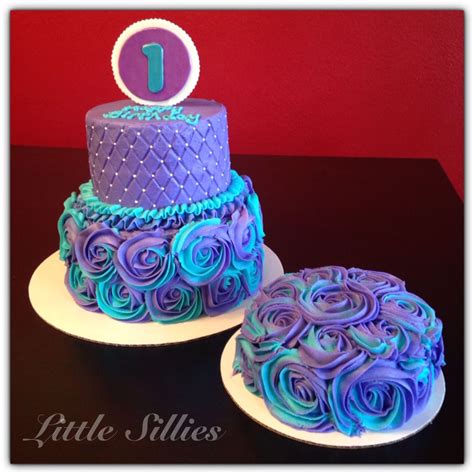 1st Birthday Cake And Smash Cake Purple And Teal Blue Buttercream