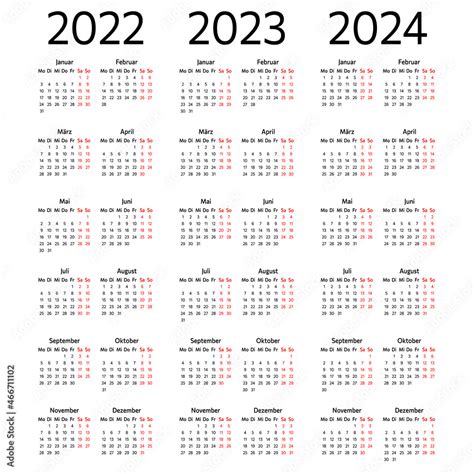 German Calendars Set For 2022 2023 2024 Week Starts On Monday