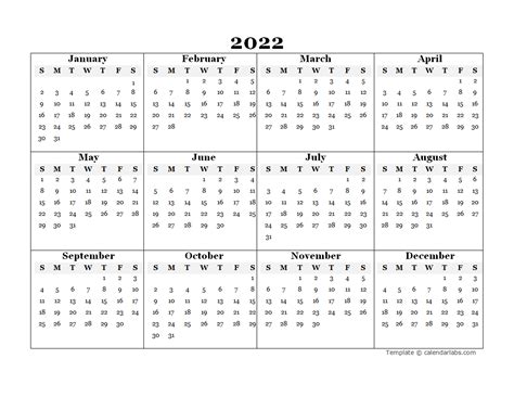 Yearly 2022 Printable Calendar Free Letter Templates Riset