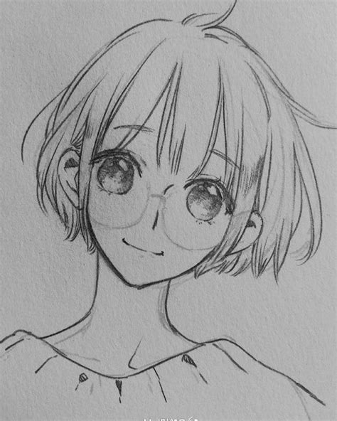 Glasses Short Hair How To Draw Anime Step By Step Black And White Pencil Sketch Glasses