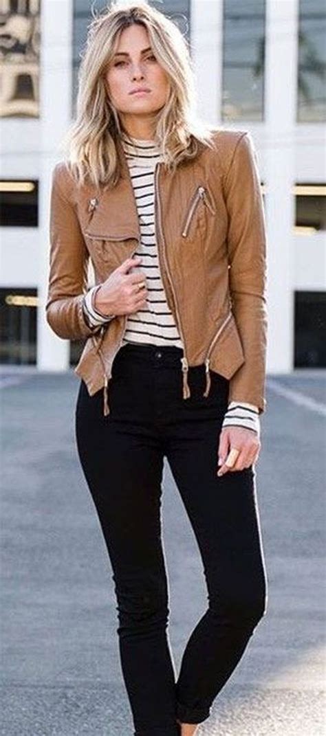 36 Stunning Women Leather Jacket Outfit Ideas For Fall Brown Leather