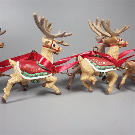 5 Piece 1992 Hallmark Santa And His Reindeer Keepsake Ornament Set
