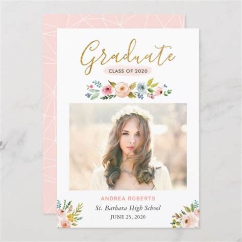 Gold Graduate Floral Photo Graduation Announcement Zazzle