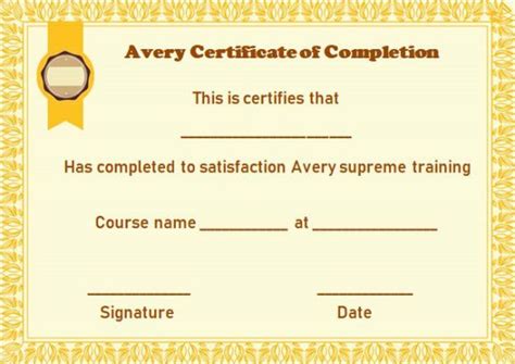 Avery Certificate Of Completion Template Certificate Of Completion