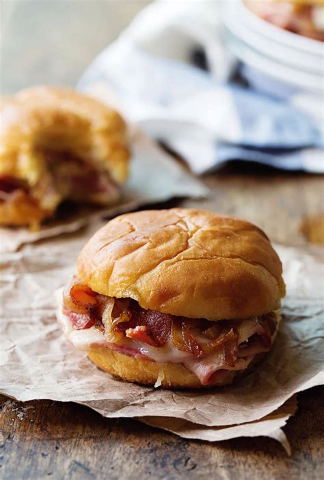 Hot Ham And Cheese Sandwiches With Bacon And Caramelized Onions Recipe