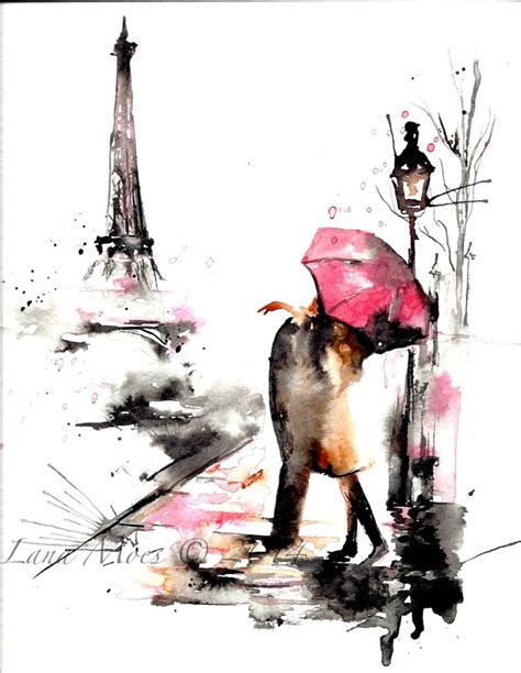 Paris In Rain Print From Original Watercolor By Lanasart