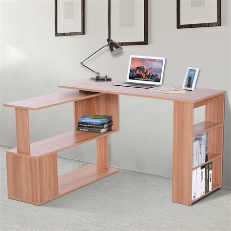 Homcom Degree Rotating Desk Home Office Corner Desk And Storage
