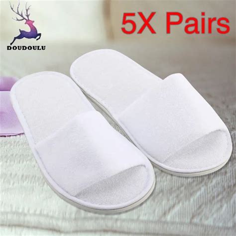 5 Pairs Spa Hotel Guest Slippers Open Toe Towelling Disposable Terry