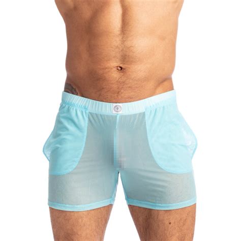 Cristallo Lounge Shorts Short Homme En Tulle Bleu Ciel Transparente