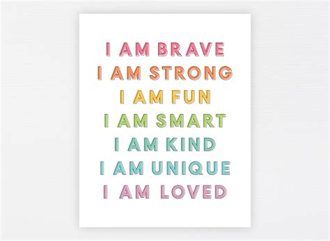 I Am Brave Strong Smart Affirmation Kids Printable Fun Kind Etsy