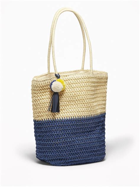 Color Blocked Straw Tote For Women Old Navy Straw Tote Navy Handbag Straw Tote Bag