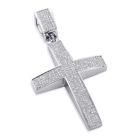 Large Sterling Silver Diamond Cross Pendant For Men 175ct 310385