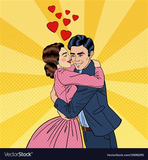 Embracing Young Couple In Love Pop Art Royalty Free Vector