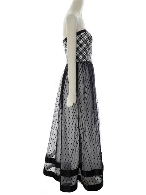 Vintage Bill Blass Evening Strapless Black And White Beaded Gown At 1stdibs