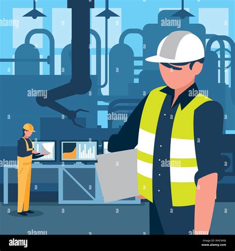 Industrial Worker In Factory Character Vector Illustration Design Stock