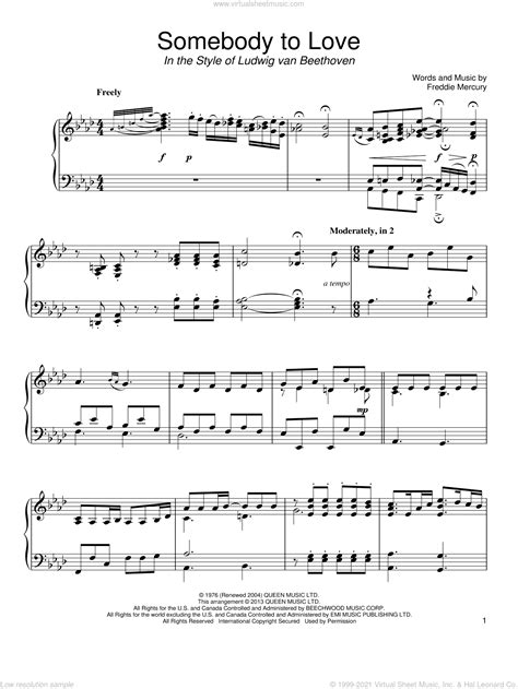 Queen Somebody To Love Intermediate Sheet Music For Piano Solo