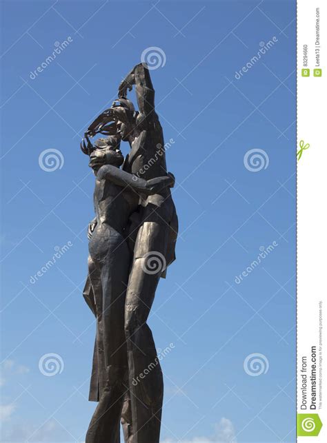 Statue Of Lovers In Batumi Ali And Nino On A Background Of Clear Blue
