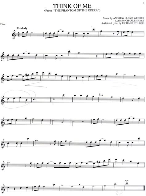 Think Of Me C Flute Not Mine From Internet Search Flute Sheet Music