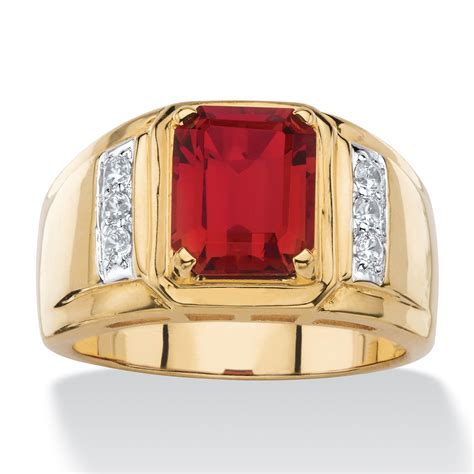 Palmbeach Jewelry Men S 3 Tcw Genuine Red Garnet And Diamond Classic Ring 18k Gold Plated