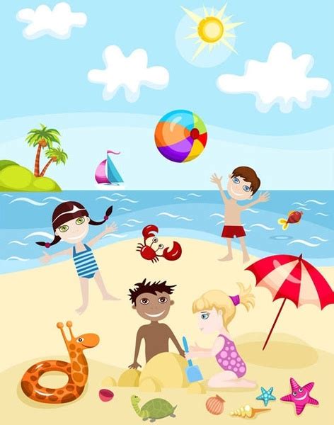 Cartoon Children Summer Beach Free Vector Download 22653 Free Vector