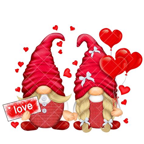 two gnomes with love signs and hearts