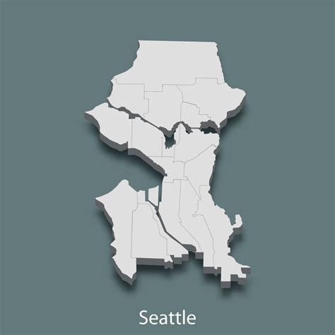 D Isometric Map Of Seattle Is A City Of United States Vector