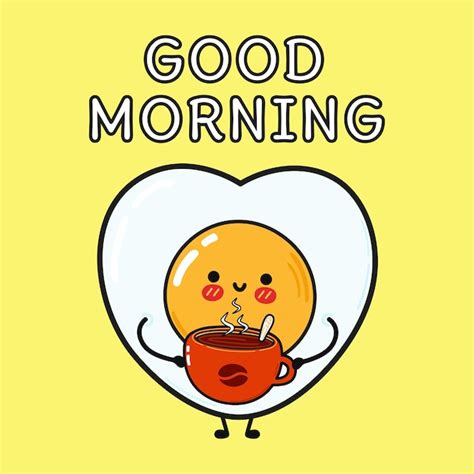 premium vector cute happy fried egg hold coffee cup good morning card