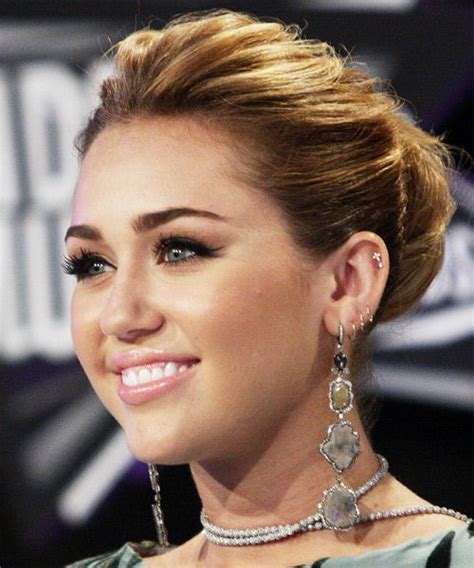 Miley Cyrus Formal Updo Long Curly Hairstyle Side View Formal