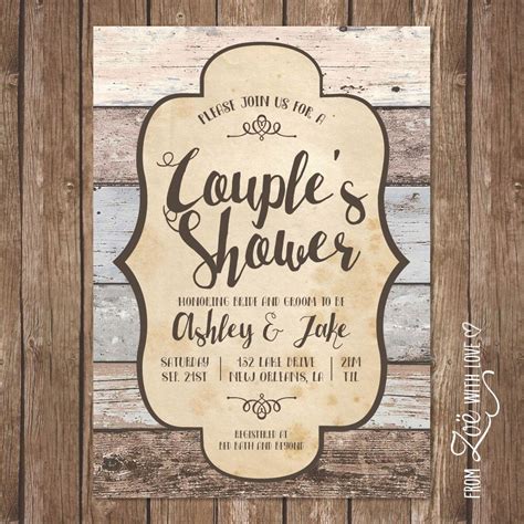 rustic couples shower invitation printable shabby chic boho neutral wood grain by