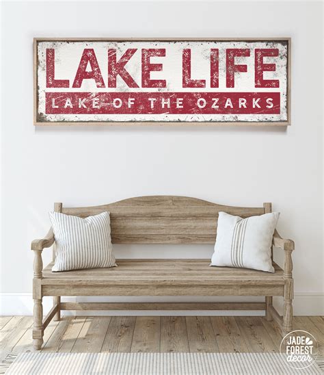 Dark Red Lake Life Sign Retro Lakehouse Decor Canvas Print Etsy