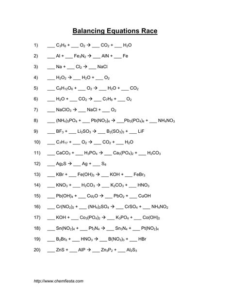 Balance the following chemical equations. Balancing Equations Race Answers Key - Tessshebaylo