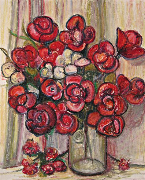 Brilliant Red Flower Oil Pastel Painting By Beverly Trivane