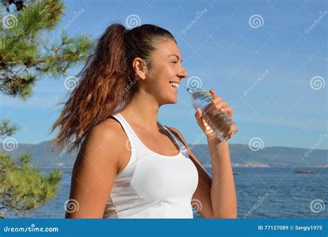Young Woman Drinking Water After Exercising Stock Image Image Of